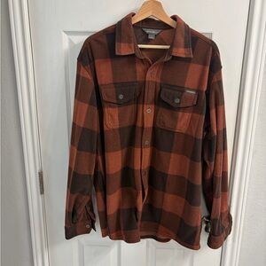 Eddie Bauer Men's Brown and Black Plaid Fleece Shirt Jacket